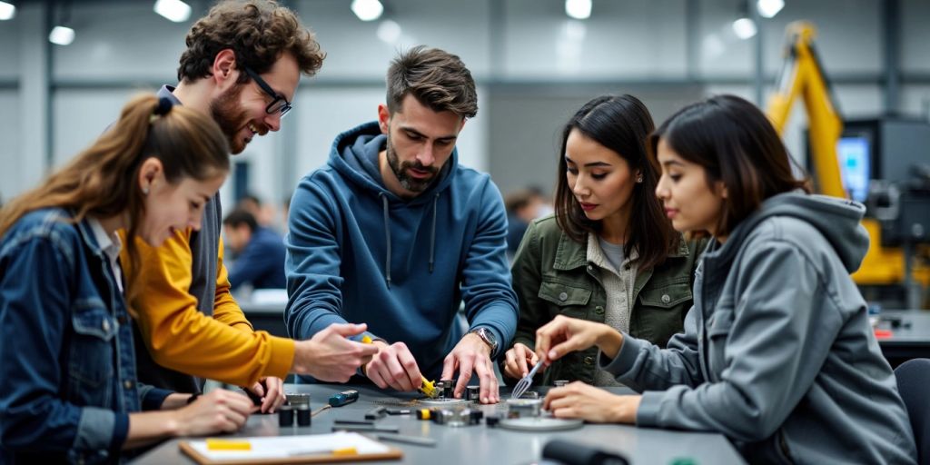 Estudantes em treinamento técnico prático