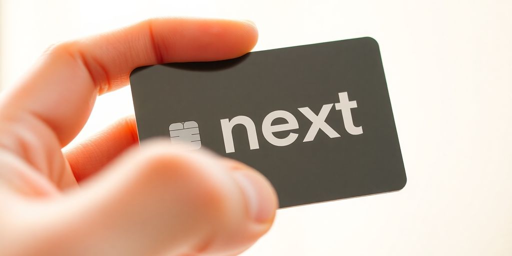 Mão segurando um cartão de crédito next sem anuidade.