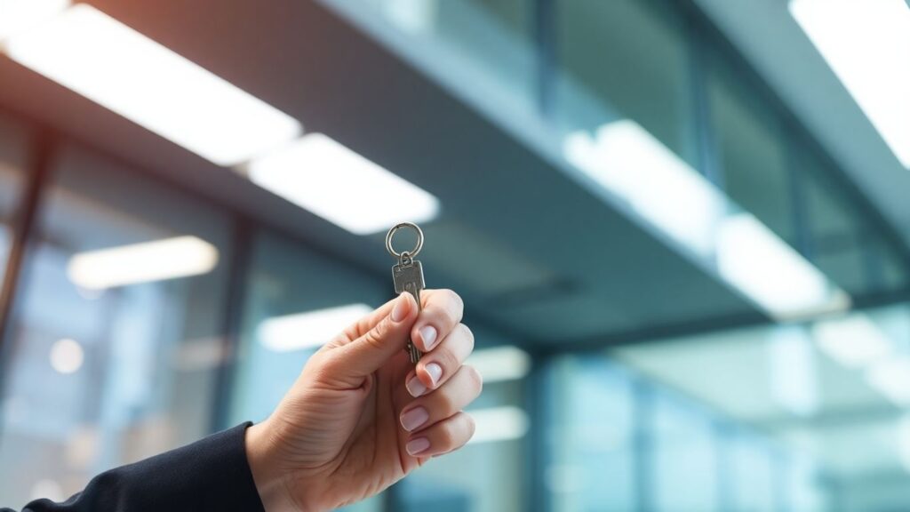 Persona feliz con llave, éxito financiero