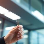 Persona feliz con llave, éxito financiero