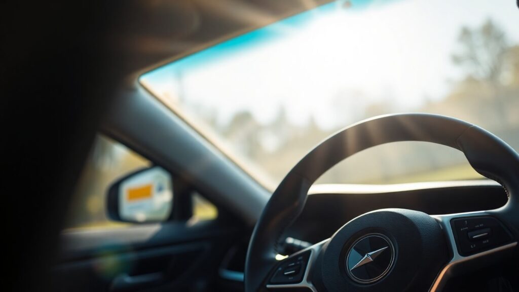 Painel de carro com luz do sol