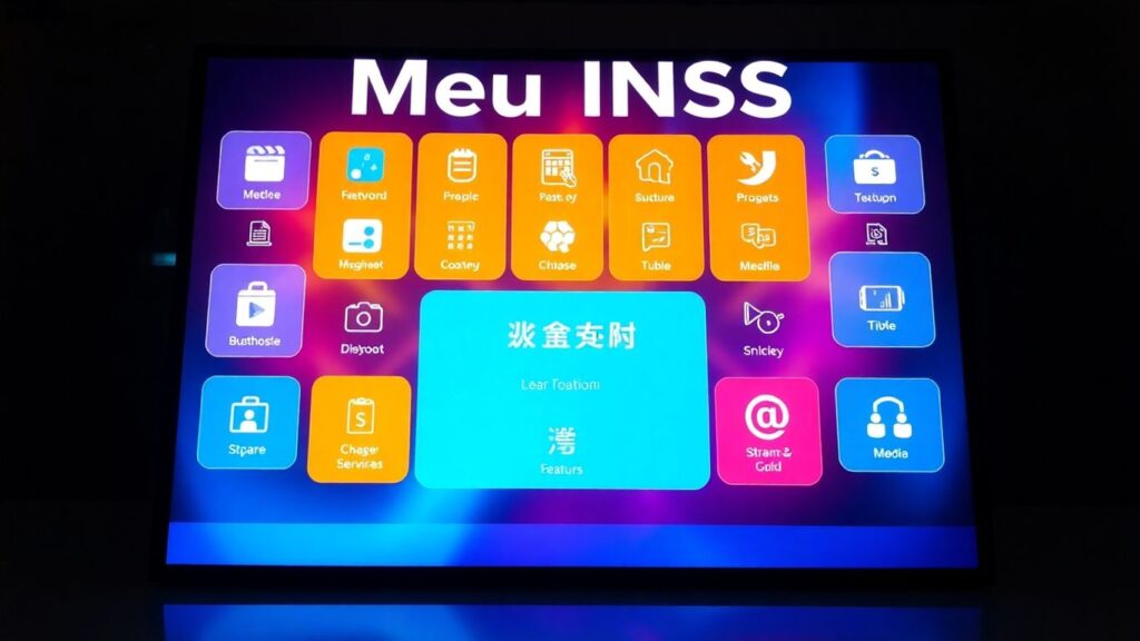 Tela do Meu INSS com ícones de serviços digitais.