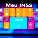 Tela do Meu INSS com ícones de serviços digitais.