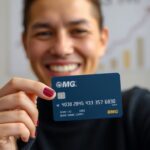 Pessoa sorrindo com cartão BMG, segurança financeira.